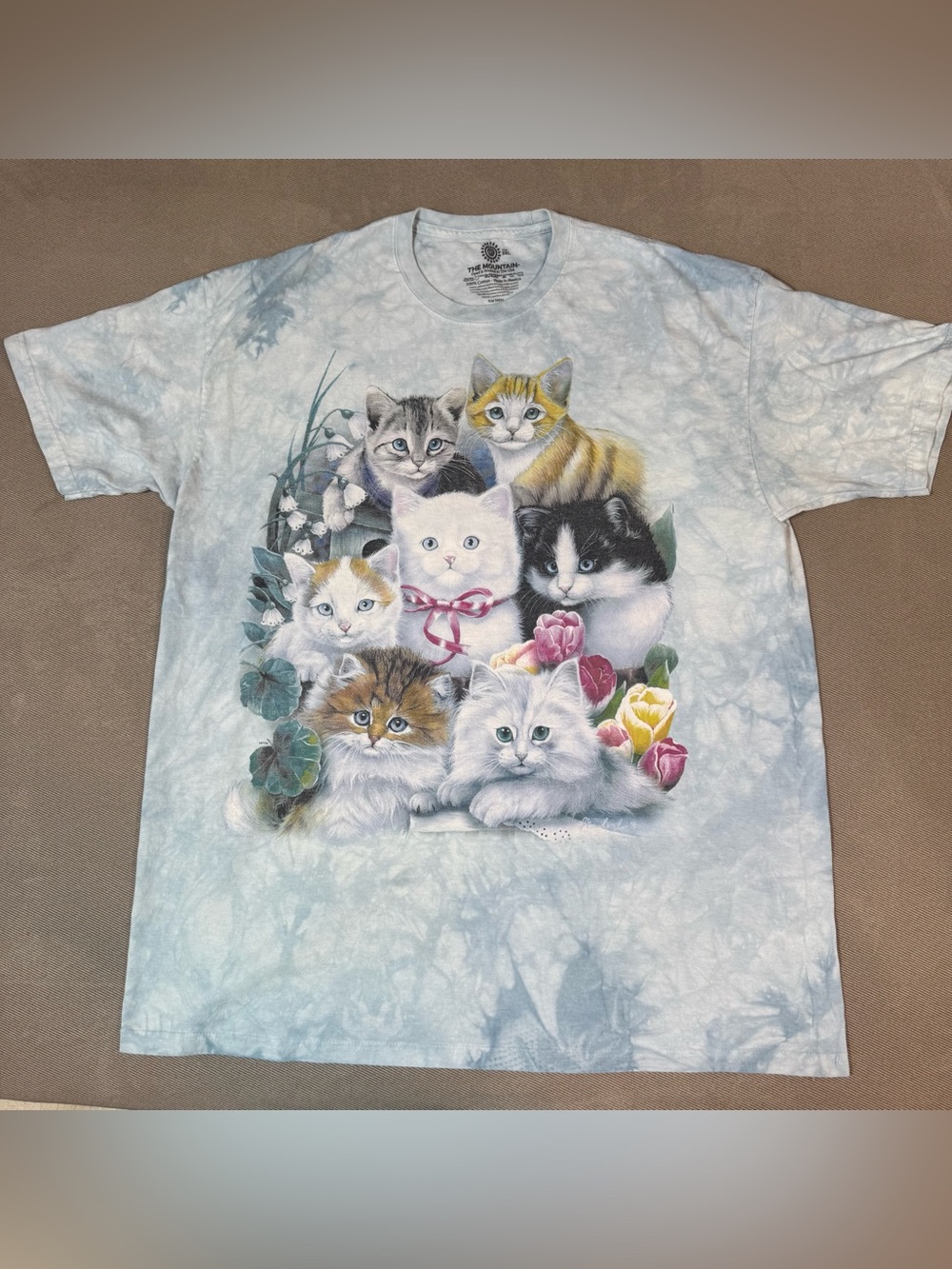 The Mountain Vintage 2000 Kitten Cat Graphic Tie Dye T-Shirt Blue Unisex 2XL